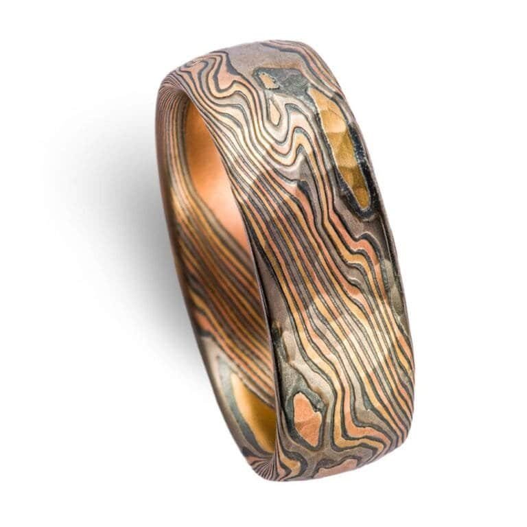 rustic feeling band with hammered finish mokume gane ring