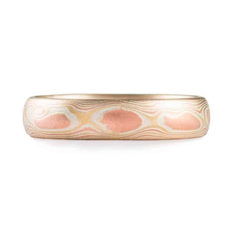 mokume gane diamond ring with channel set stones, classic and very elegant style with a modern feel