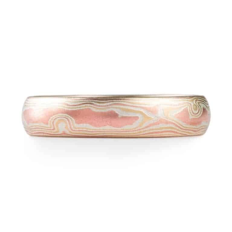 mokume mens ring in red gold and yellow gold