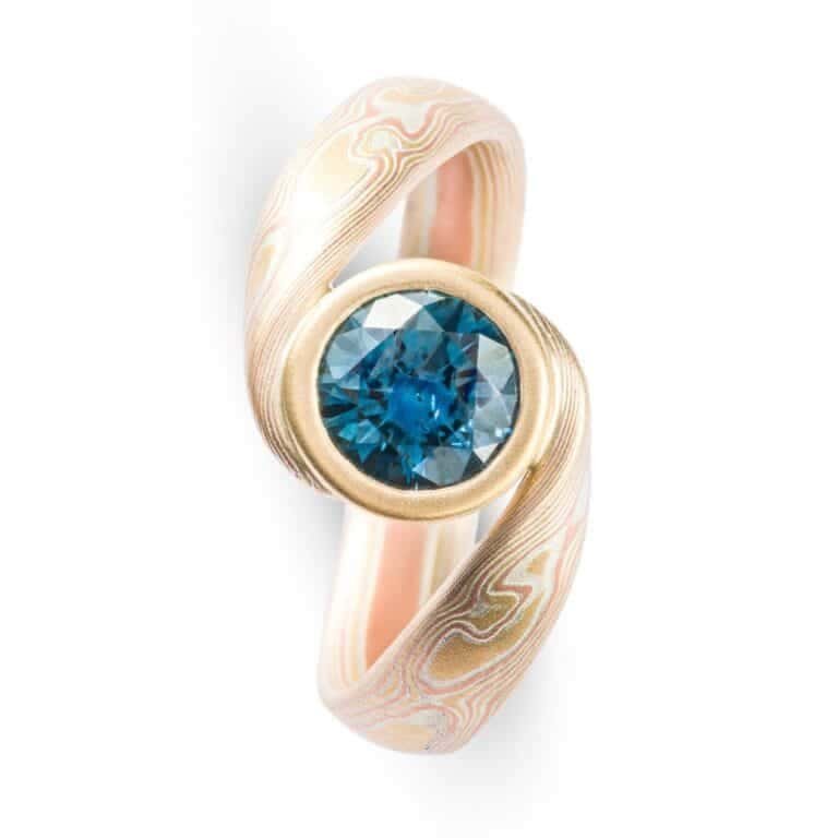 Bypass Style Mokume Ring with Blue Sapphire - Image 4