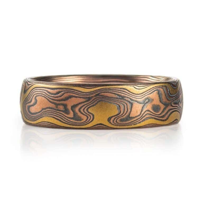 Unique Mokume Yellow Gold Woodgrain Ring - Image 3