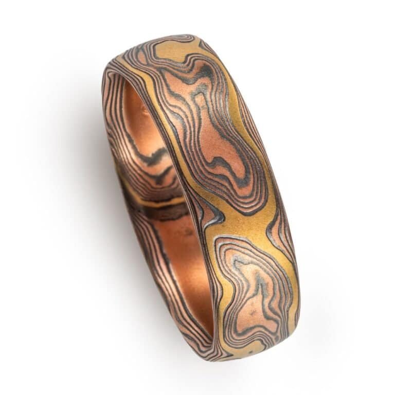 Unique Mokume Yellow Gold Woodgrain Ring - Image 4