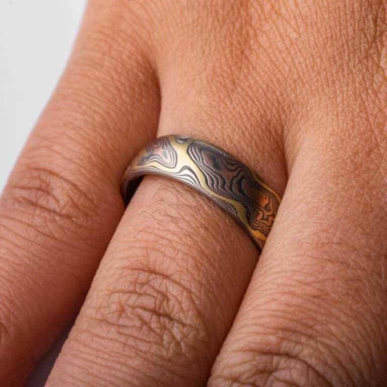 Unique Mokume Yellow Gold Woodgrain Ring - Image 5