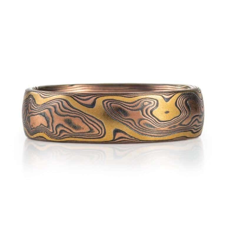 Unique Mokume Yellow Gold Woodgrain Ring