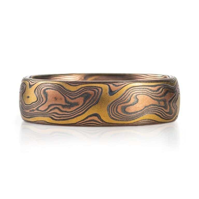 Unique Mokume Yellow Gold Woodgrain Ring - Image 2