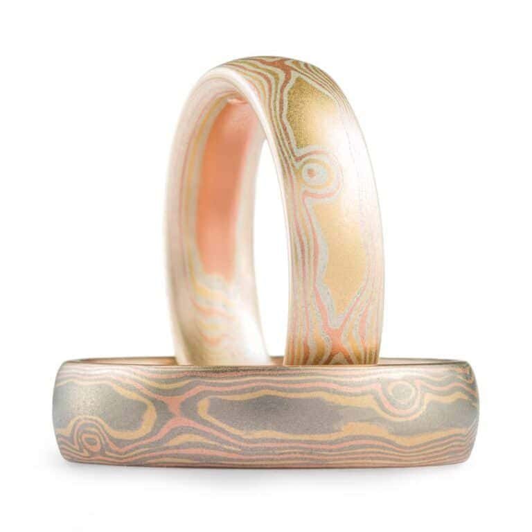 Woodgrain Dark and Light Mokume Ring Set