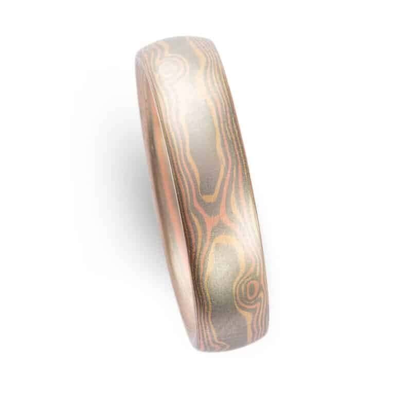 Woodgrain Dark and Light Mokume Ring Set - Image 5