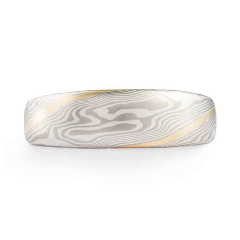 Tapered Mokume Twist Pattern Band with Gold Stratum