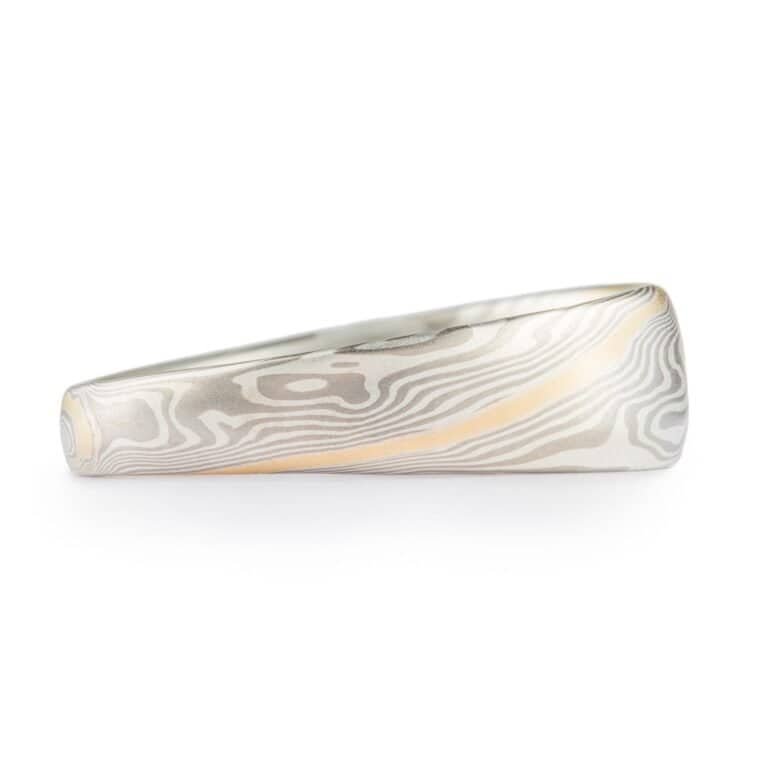 Tapered Mokume Twist Pattern Band with Gold Stratum - Image 3