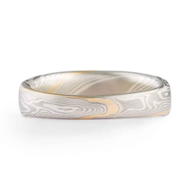 Tapered Mokume Twist Pattern Band with Gold Stratum - Image 2