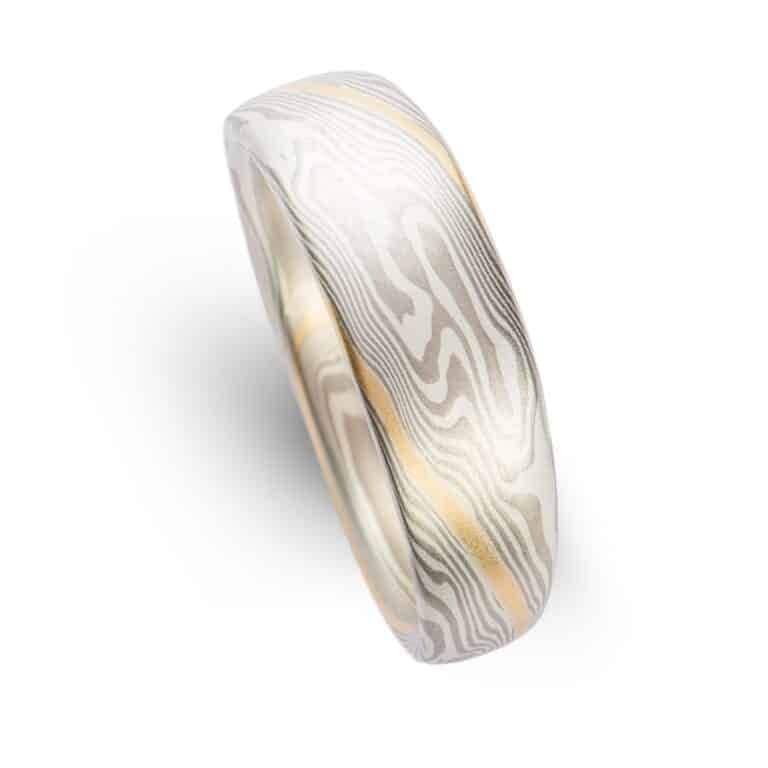 Tapered Mokume Twist Pattern Band with Gold Stratum - Image 4