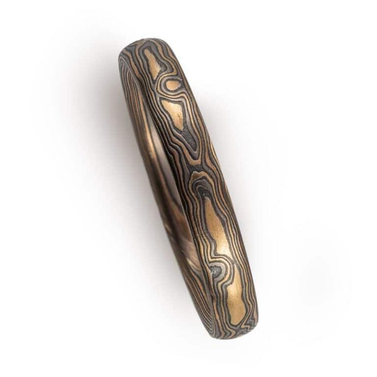 Dark Wood Mokume Ring in Woodgrain Pattern - Image 2