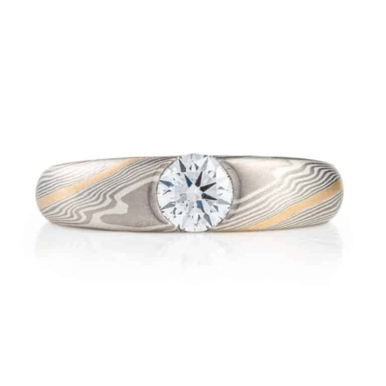 Classic Diamond Cathedral Mokume Ring