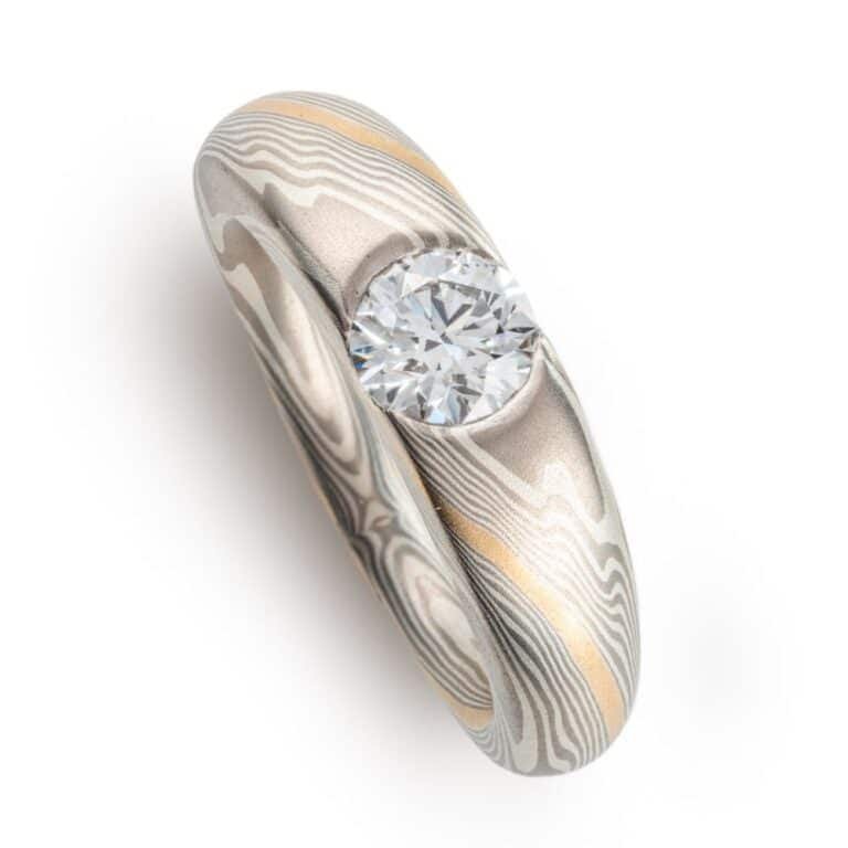 Classic Diamond Cathedral Mokume Ring - Image 4