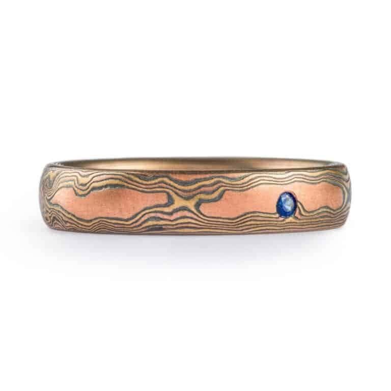 Crafted Mokume Gane Ring with Sapphire