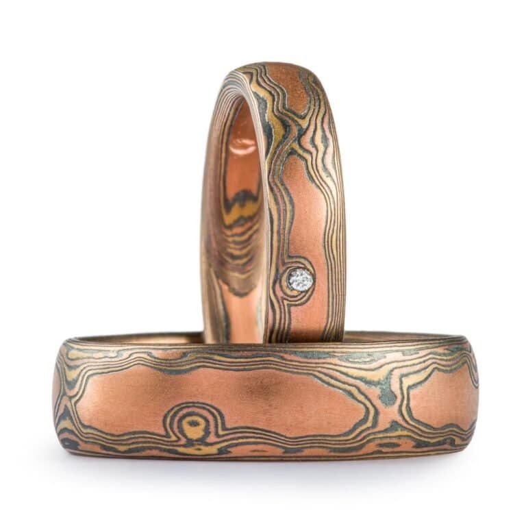 Woodgrain Pattern Mokume Gane Ring Set