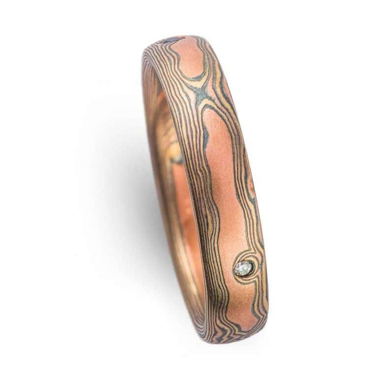 Crafted Mokume Gane Ring with Sapphire - Image 4