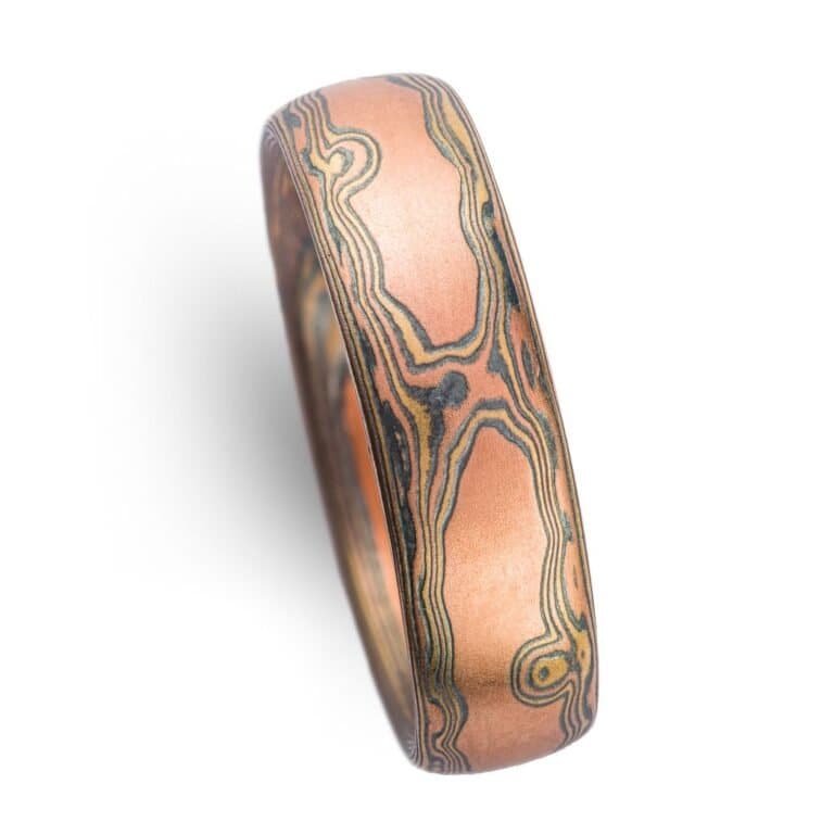 Woodgrain Pattern Mokume Gane Ring Set - Image 5