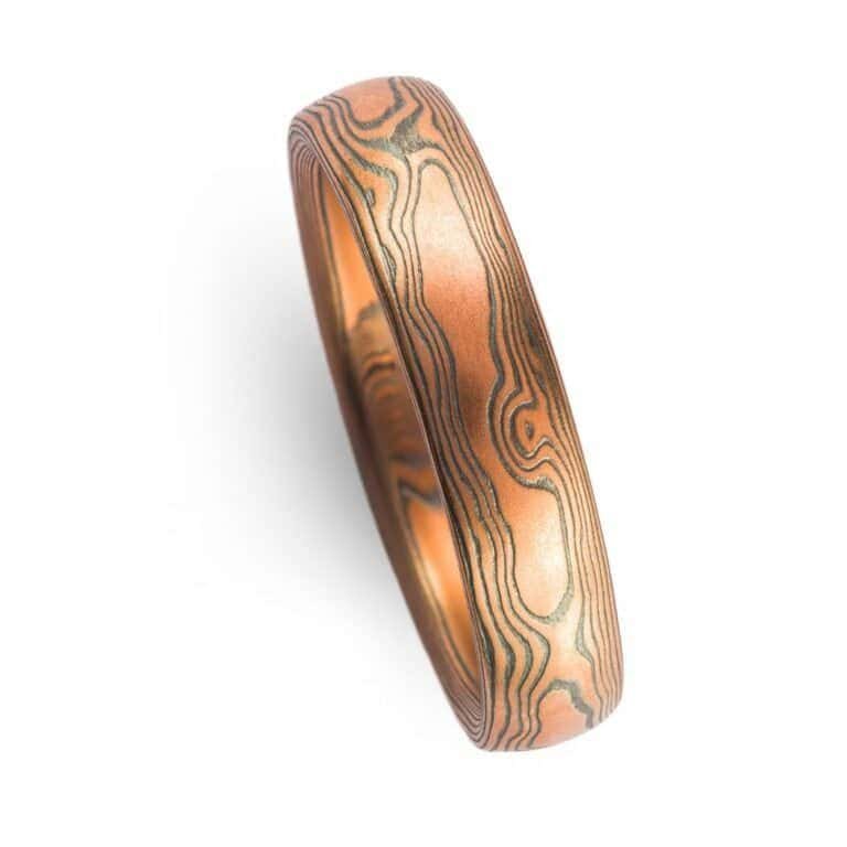 Red Gold  Mokume Woodgrain Pattern Ring - Image 4