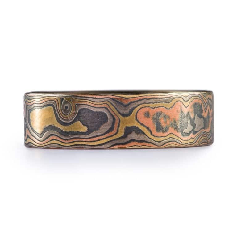 Rustic Flat Profile Woodgrain Pattern Ring - Image 3