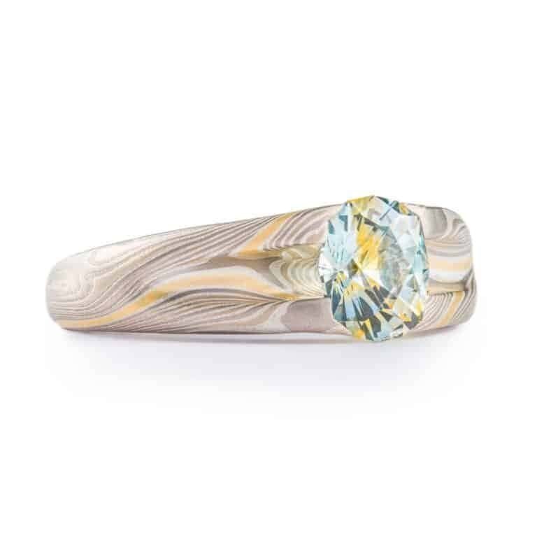 Brilliant Sapphire Mokume Engagement Ring - Image 2