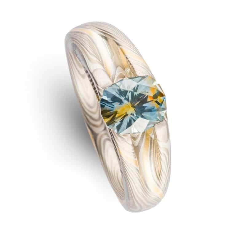 Brilliant Sapphire Mokume Engagement Ring - Image 4