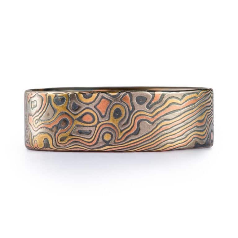 Rustic Twist/Droplet Pattern Ring in Mokume