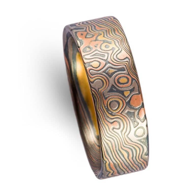 Rustic Twist/Droplet Pattern Ring in Mokume - Image 4