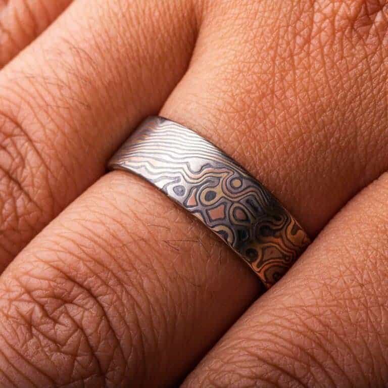 Rustic Twist/Droplet Pattern Ring in Mokume - Image 5