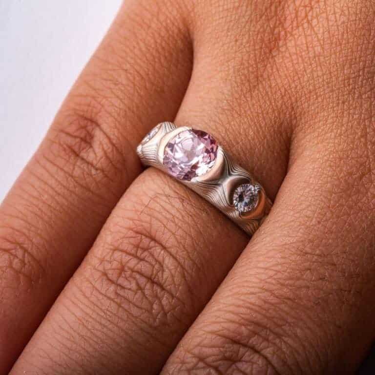 Pink Sapphire Mokume Guri Bori Ring - Image 4