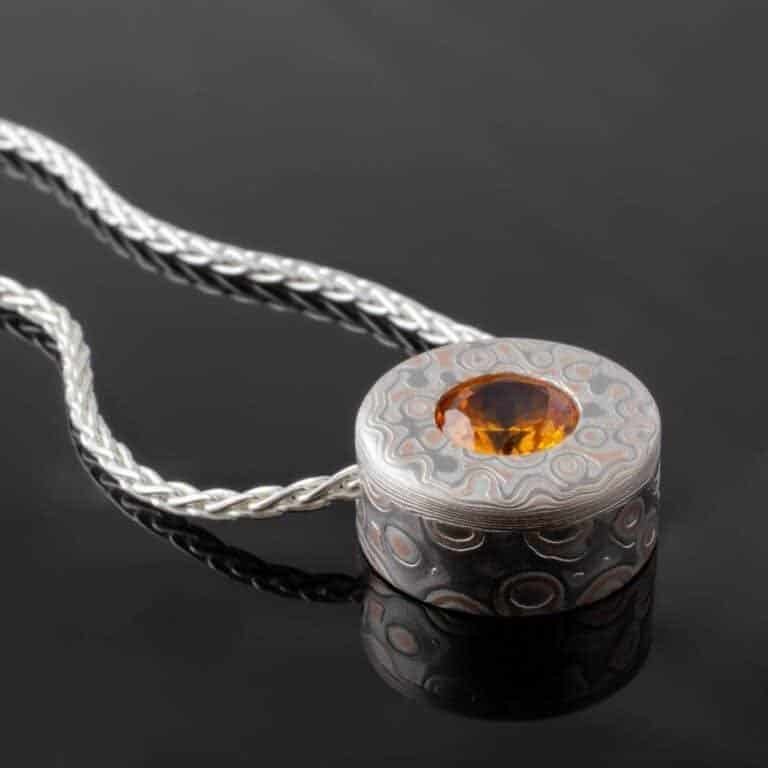 Mokume Slide Pendant With a Spessartite Garnet