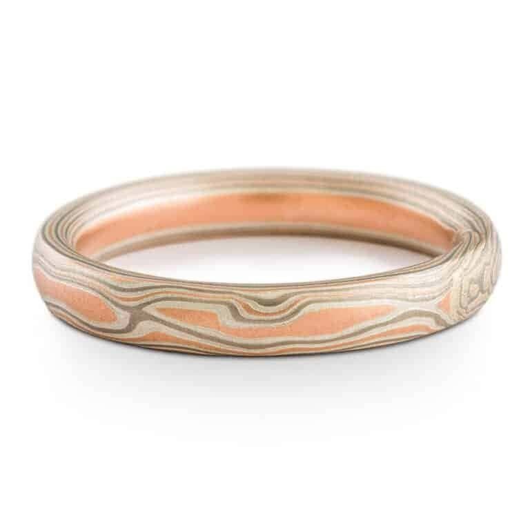 Beautiful Bypass Mokume Ring Set with Diamond - Image 4