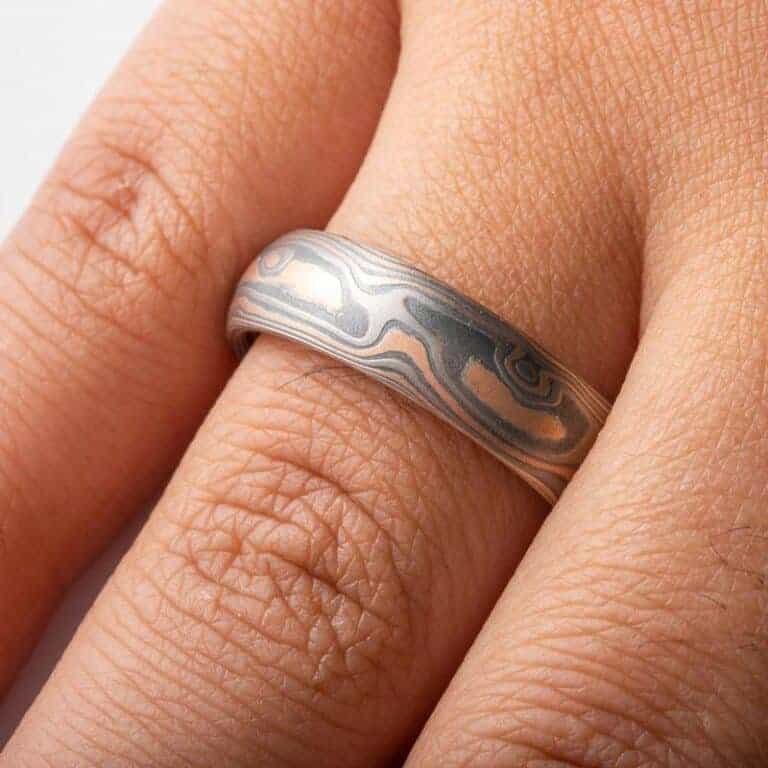 Beautiful Bypass Mokume Ring Set with Diamond - Image 7