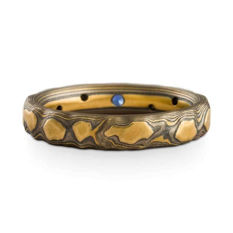 Elegant Blue Sapphire and Diamond Mokume Ring - Image 4