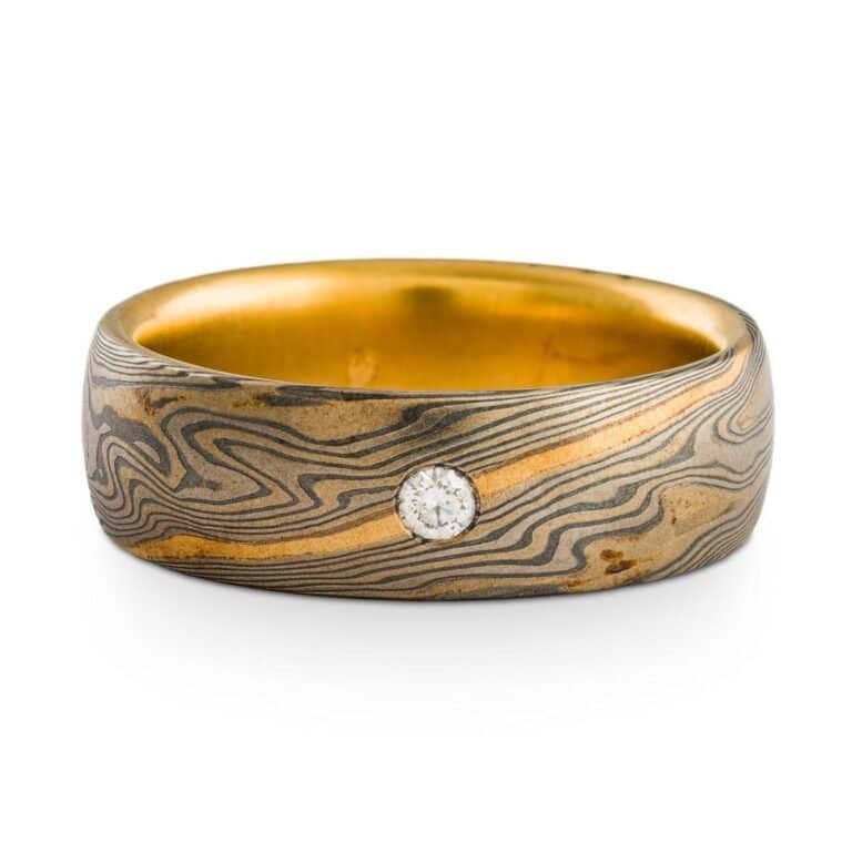 Flush Set Diamond Mokume Ring