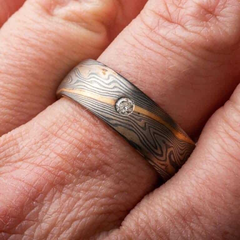 Flush Set Diamond Mokume Ring - Image 5