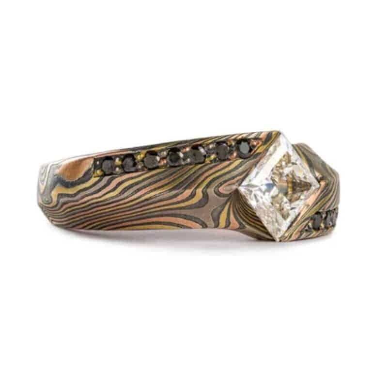 Unique Cathedral Mokume Diamond and Black Diamond Ring - Image 2