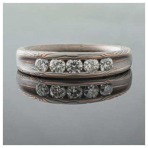 Organic Ring or Wedding Band Set with Etched and Oxidized Finish - Image 3