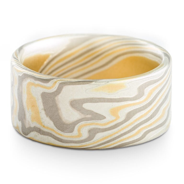 Radiant Mokume Wide Ring Set with Sapphire and Diamonds - Image 5