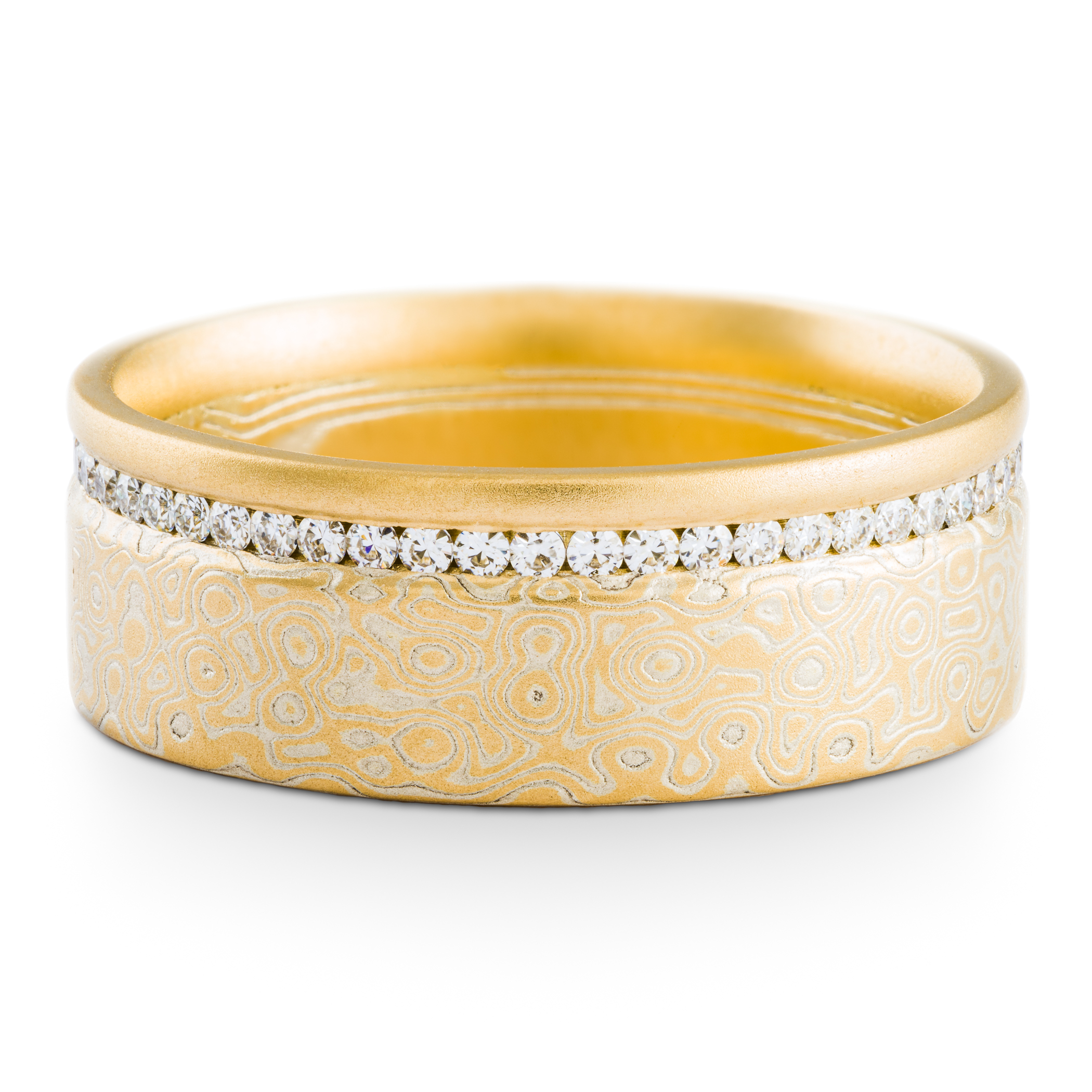 Mokume Gane Ring with Channel Set Diamonds - Image 3