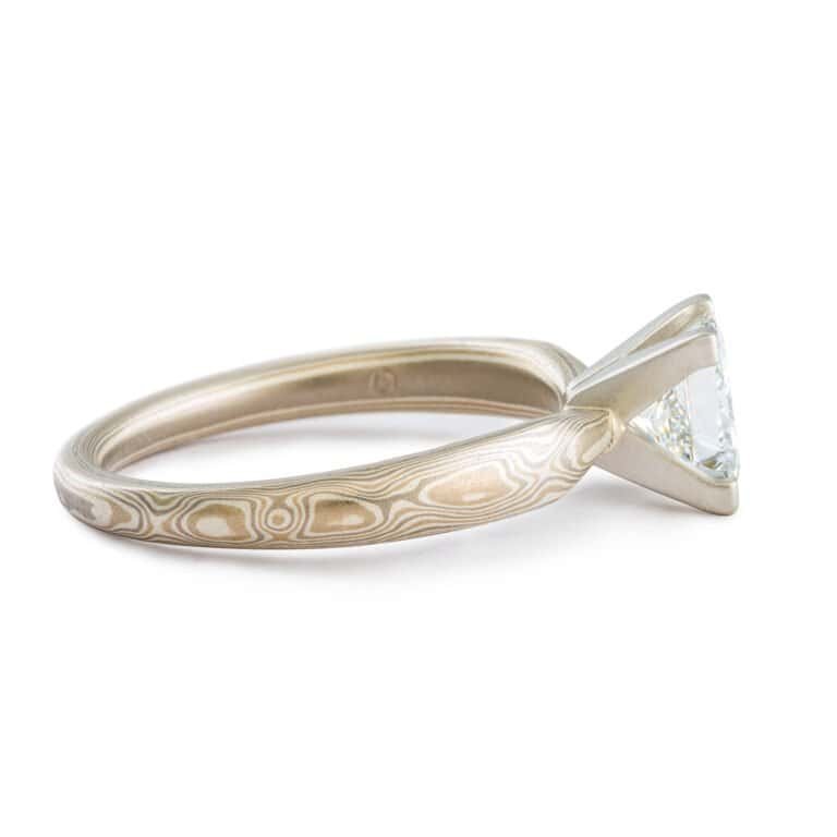 Elegant Mokume Ring with Square Diamond - Image 3