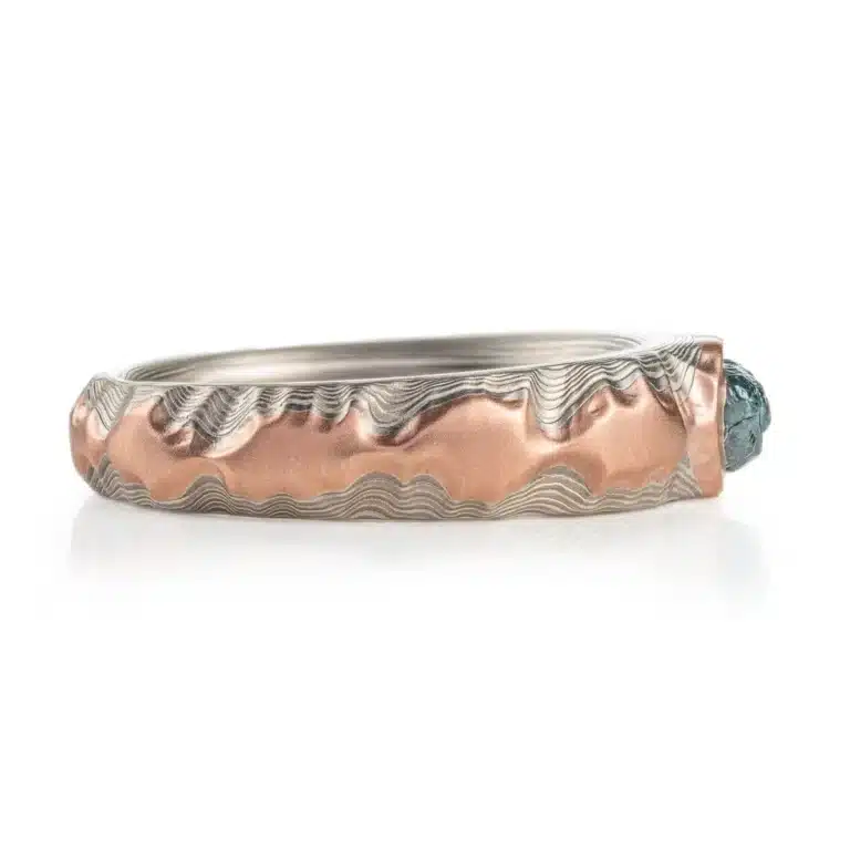 Blue Raw Diamond Mokume Gane Mesa Ring - Image 3