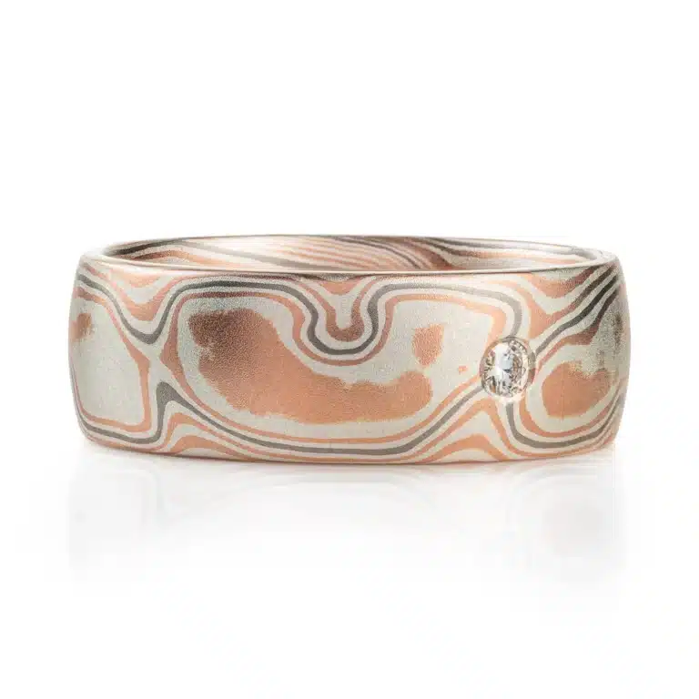 Moissanite Mokume Gane Woodgrain Ring with Stratum - Image 2