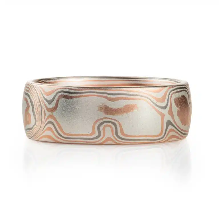 Moissanite Mokume Gane Woodgrain Ring with Stratum - Image 3