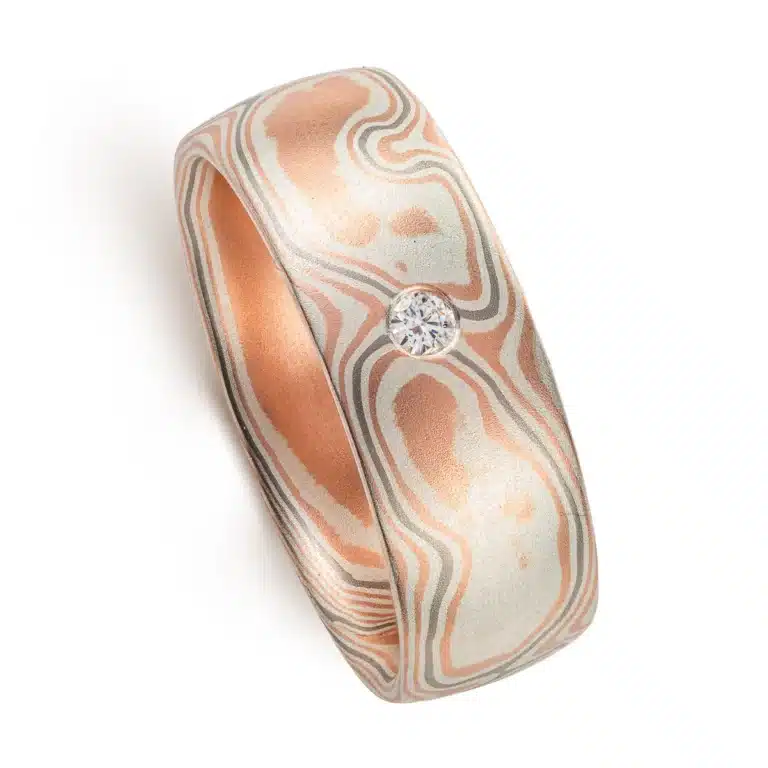 Moissanite Mokume Gane Woodgrain Ring with Stratum - Image 4