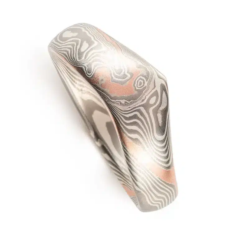 Unique Style Pointed Mokume Gane Ring in Twist Pattern - Image 4