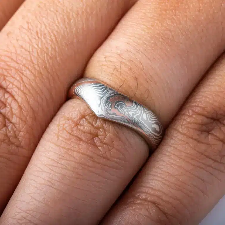 Unique Style Pointed Mokume Gane Ring in Twist Pattern - Image 5