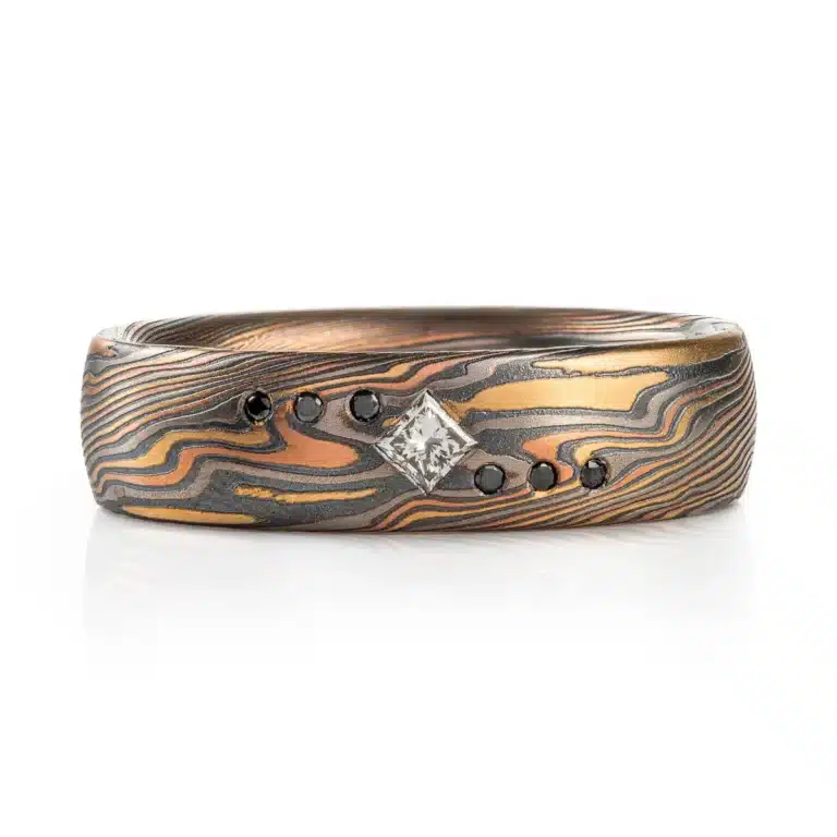 Black and White Diamond Mokume Gane Twist Band