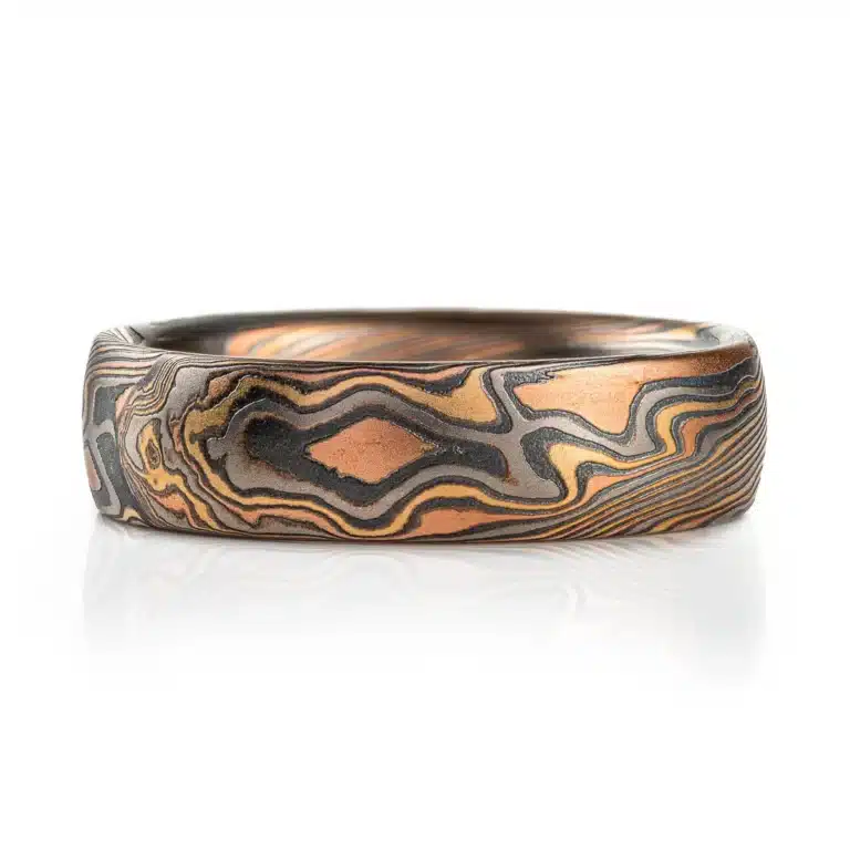 Black and White Diamond Mokume Gane Twist Band - Image 3