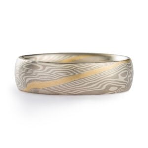 Ash, Low Dome, Satin, Twist, Yellow Gold Stratum